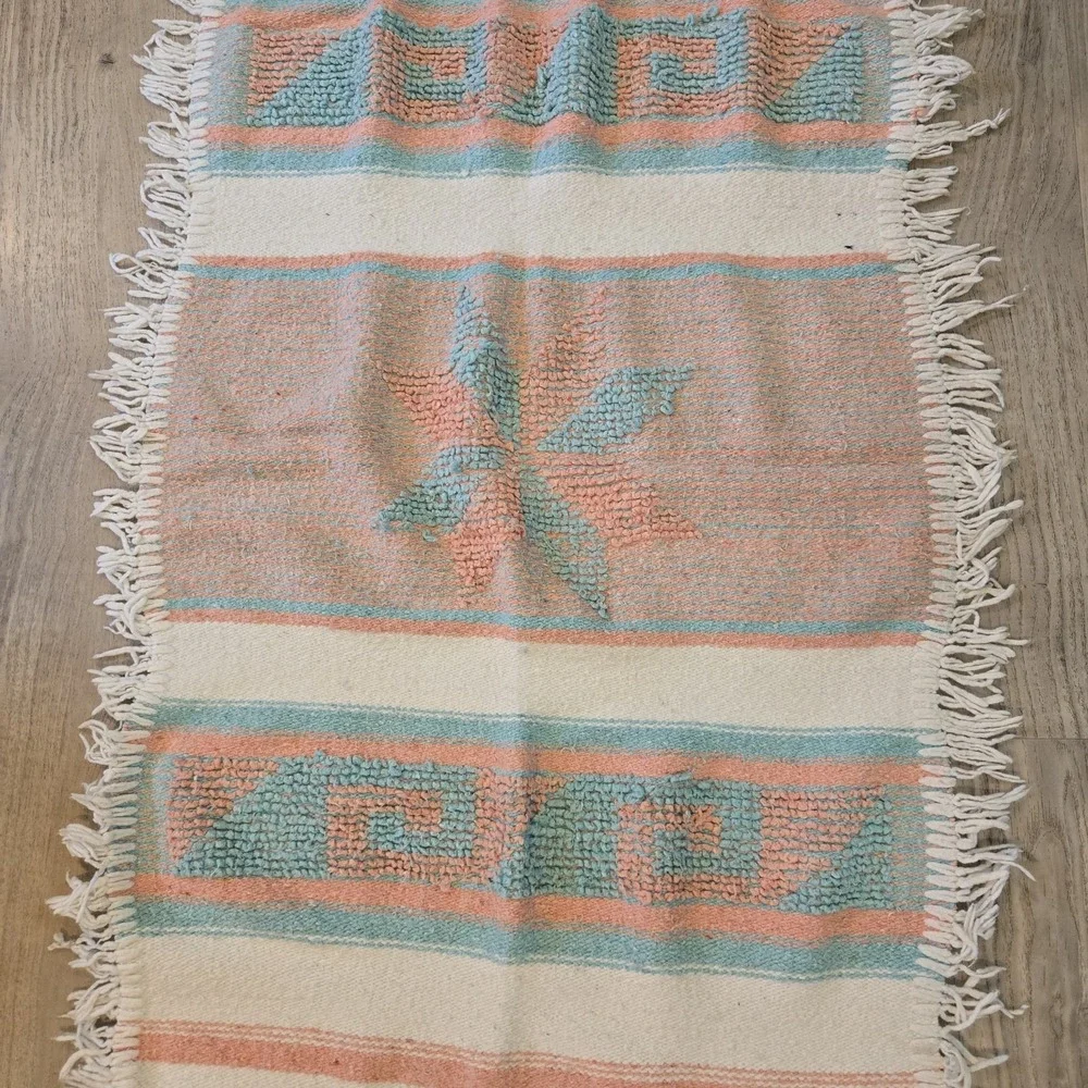 VINTAGE Mexican Hand Woven Rug Mat 54x28